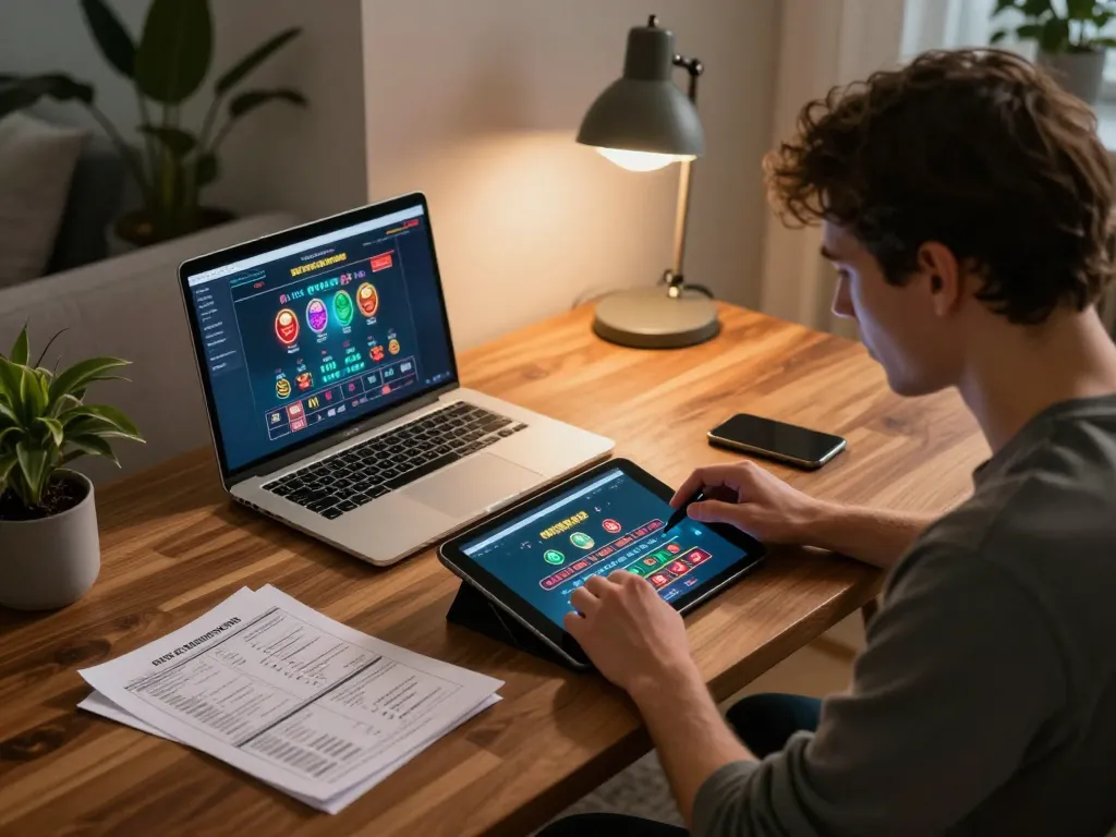 89bet player engaged in live dealer blackjack on tablet in cozy home office