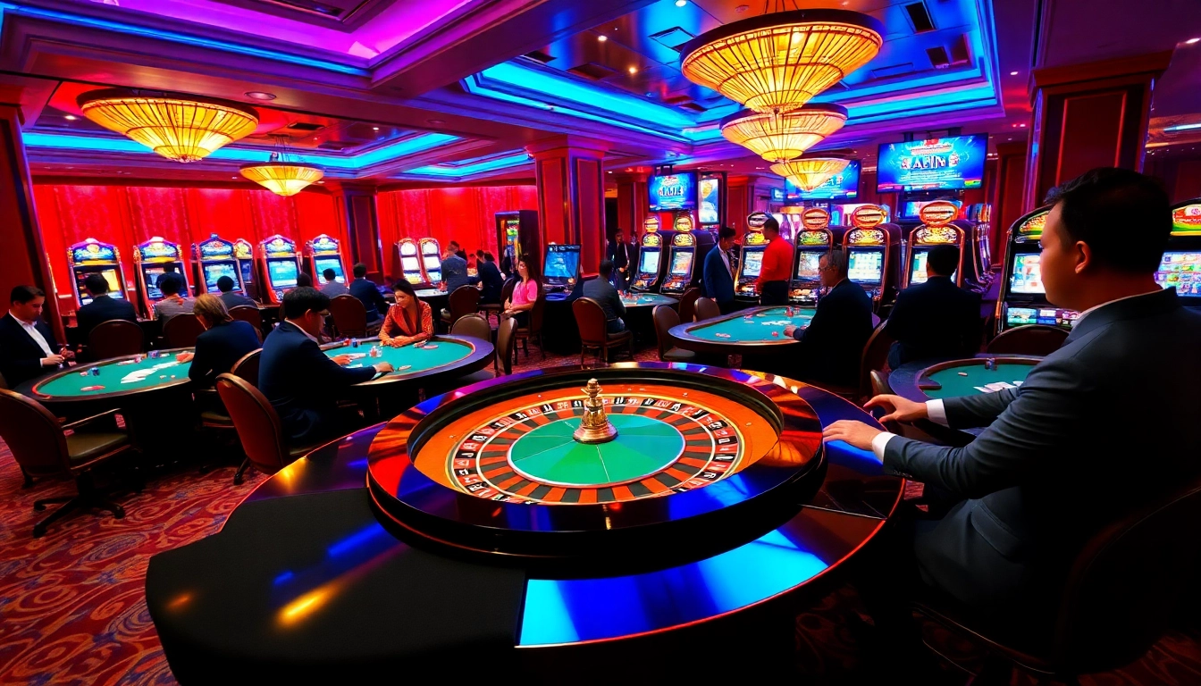 Engaging players at a casino table illustrating lô đề uy tín with vibrant gambling elements.