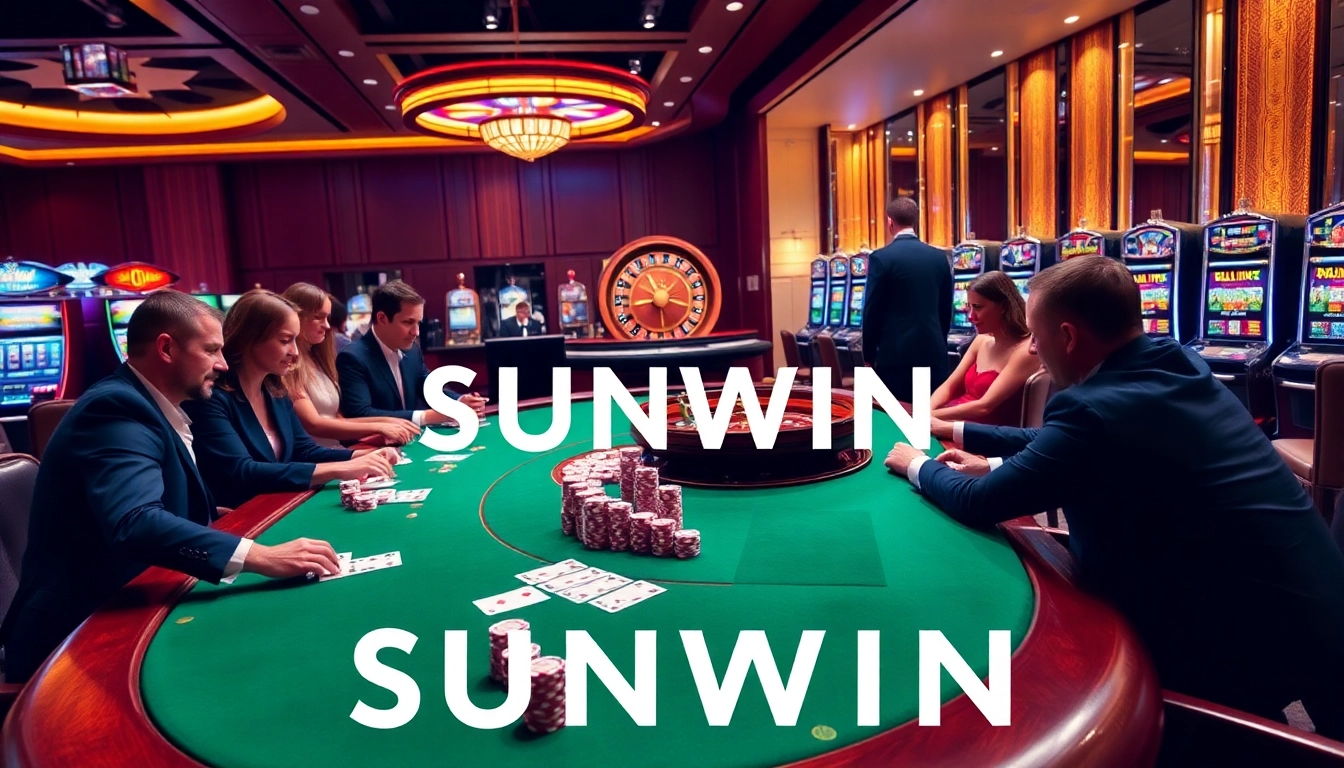 Experience the excitement of SUNWIN at a luxurious poker table with vibrant chips and cards.