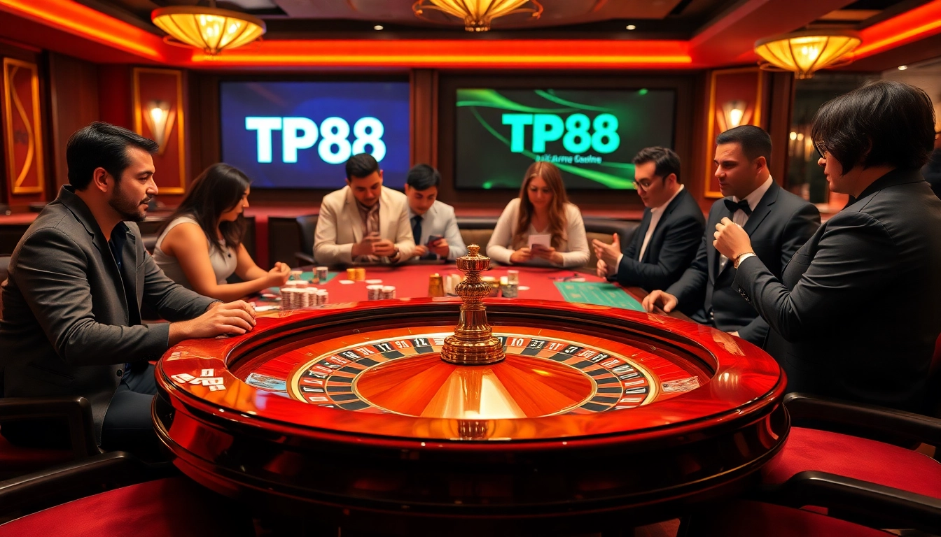 Experience the excitement of TP88 at a luxurious casino table with players engaging in strategic gameplay.
