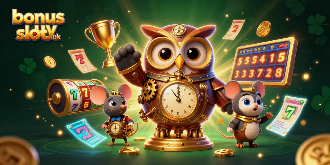 Play exciting bonus buy slots uk with vibrant characters and dynamic slot elements in this engaging illustration.