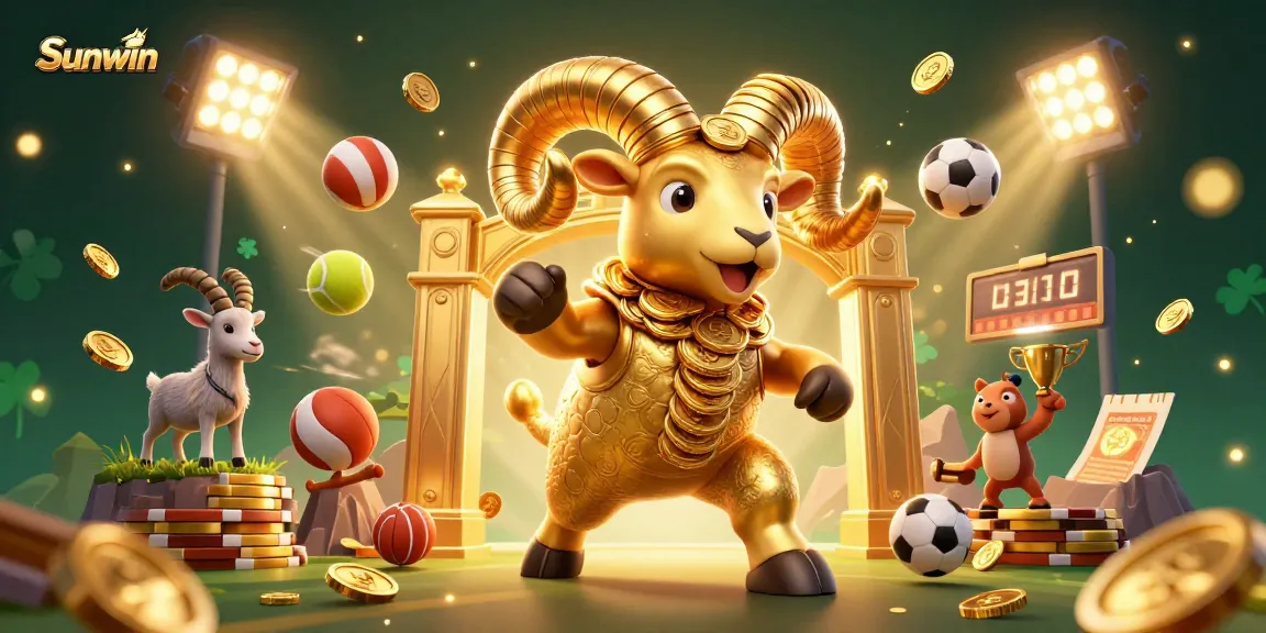 Experience the thrilling excitement of Sunwin's gaming, featuring a golden ram charging through a vibrant casino scene.