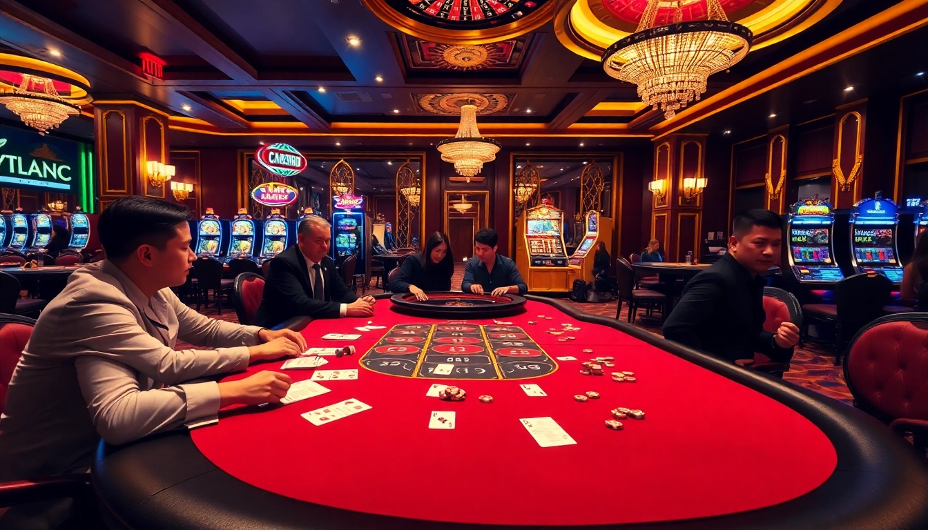 Experience the thrill of gambling at https://mm88.report/ with an engaging casino scene featuring poker and roulette.