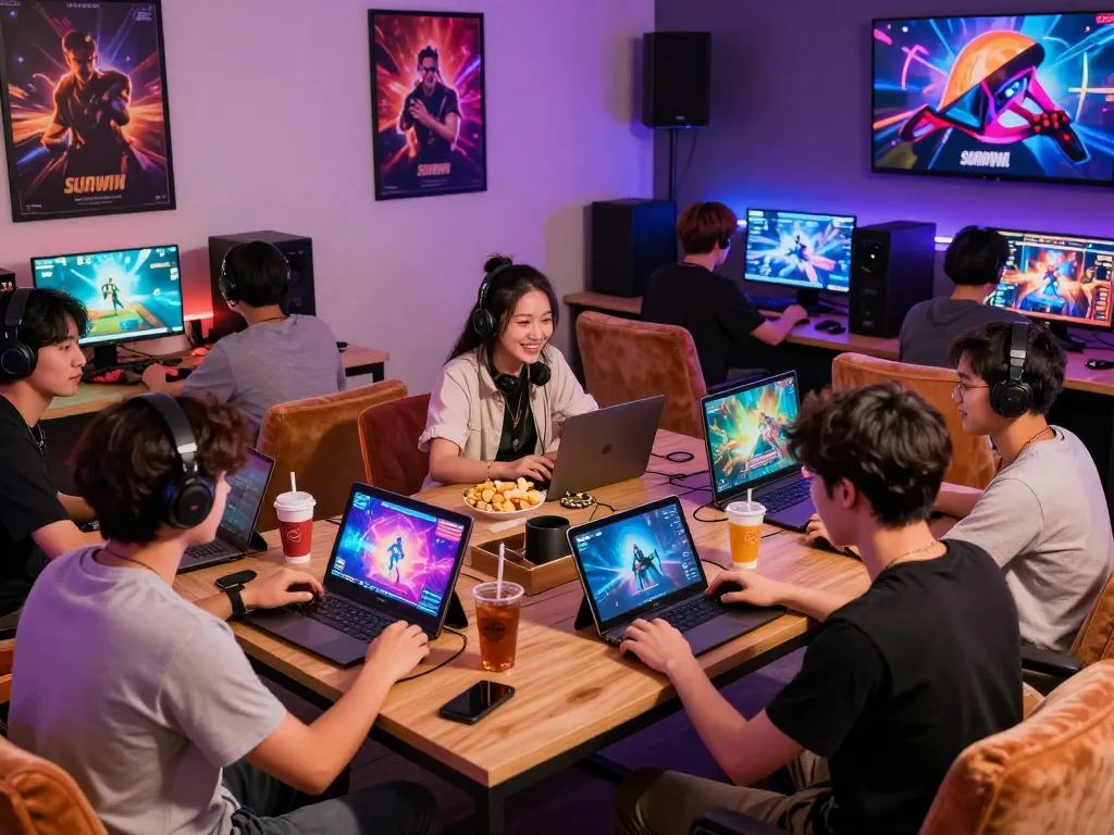 Sunwin gaming platform players enjoying diverse games in a vibrant online atmosphere.