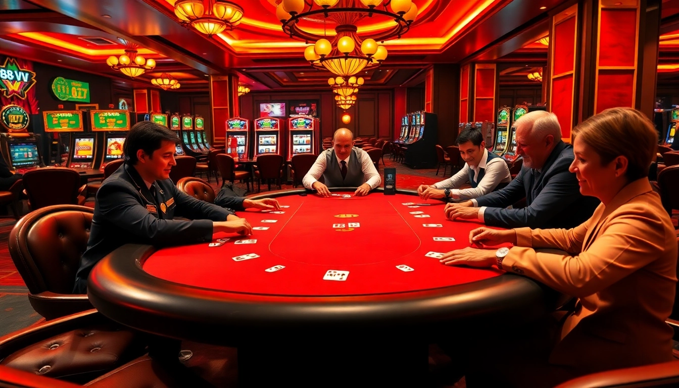 High-stakes poker action at 88 VV casino, featuring vibrant chips and a professional dealer.