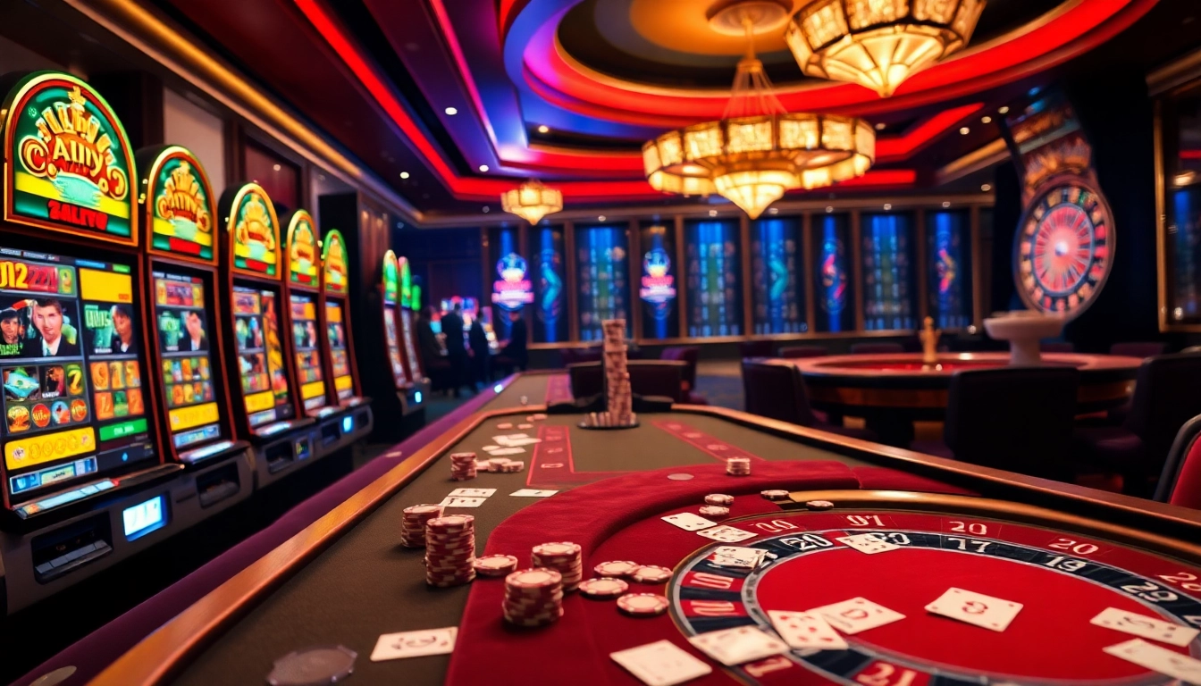 Experience the thrill of gambling at 789pp.co.com with vibrant slot machines and a spinning roulette wheel.