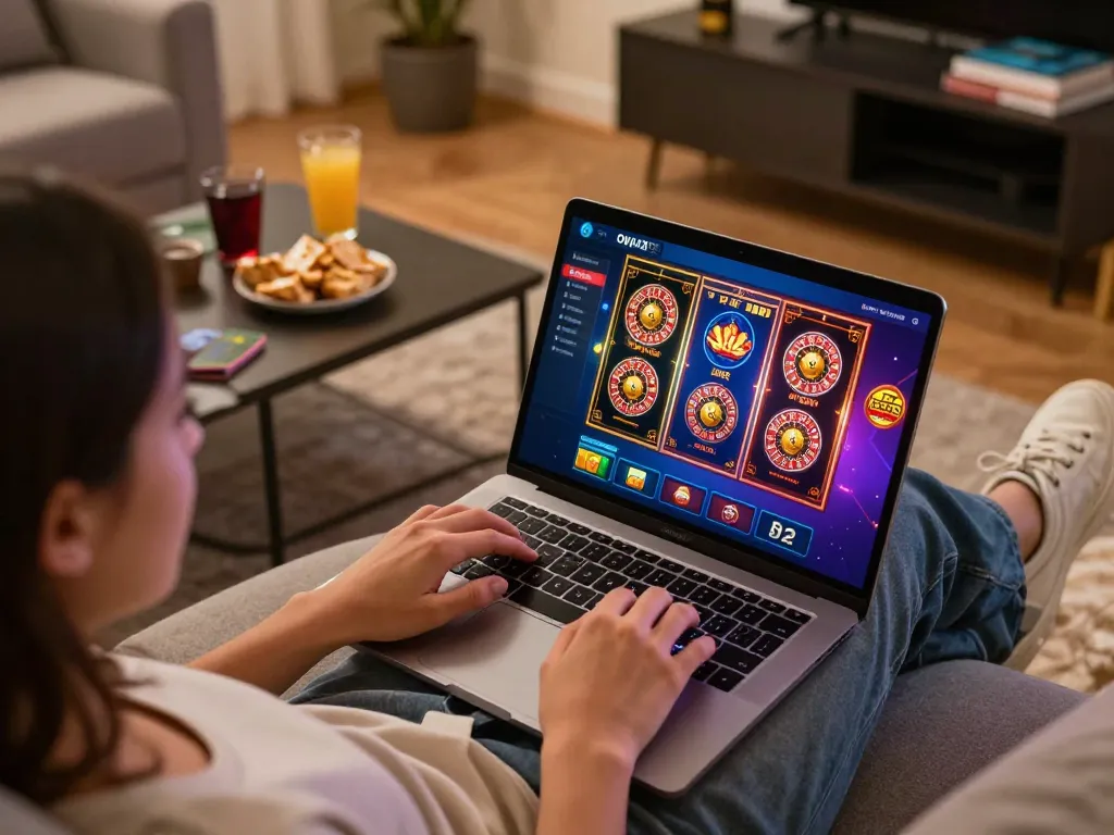 Engaging online gaming with sunwin platform on screen, showcasing vibrant casino slots and poker action.