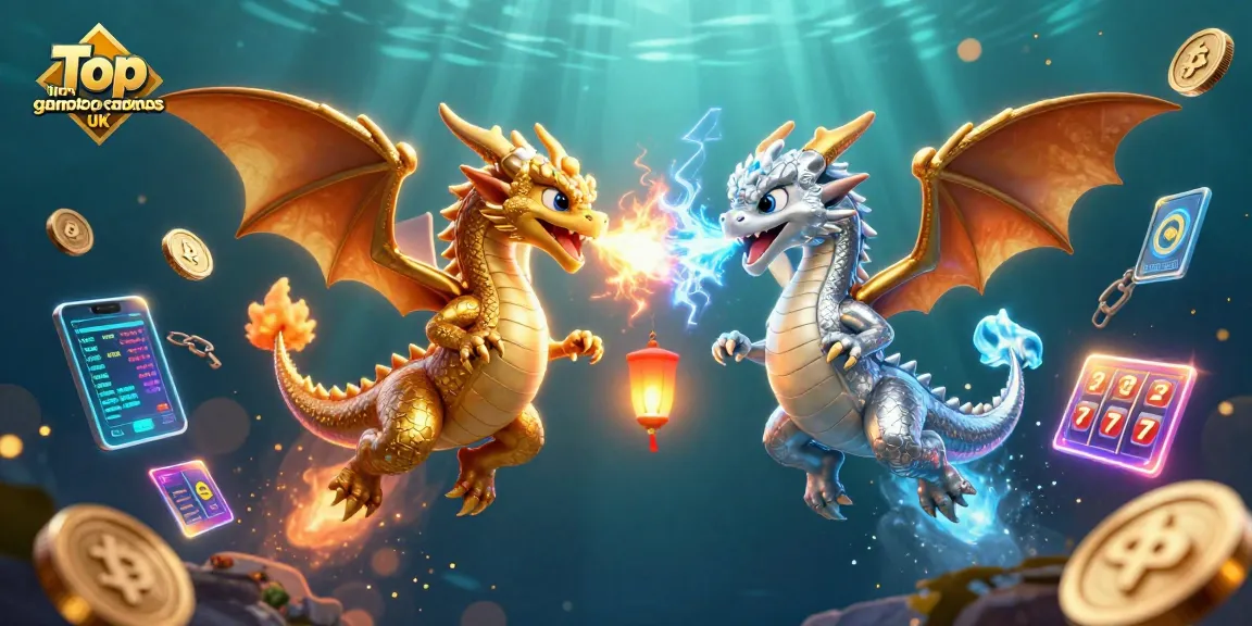 Engage with the vibrant world of Top non gamstop casinos UK featuring dynamic dragons and casino elements.