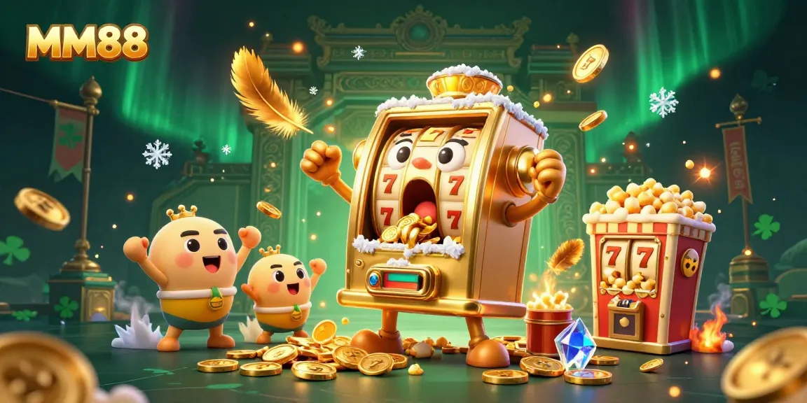 Experience MM88's thrilling jackpot moments with celebratory slot machines and gold coins cascading!