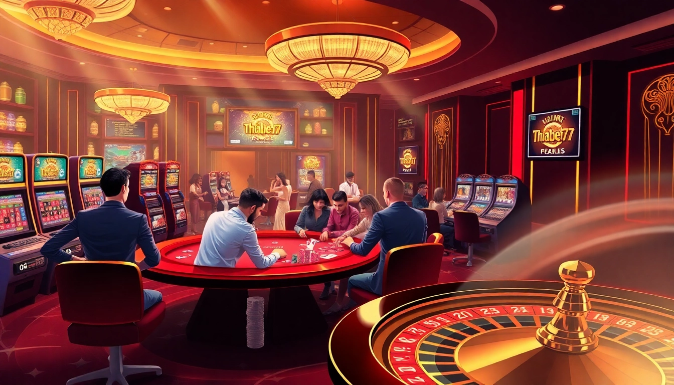 Thrilling gaming action at Thabet77 casino with poker, slots, and roulette.