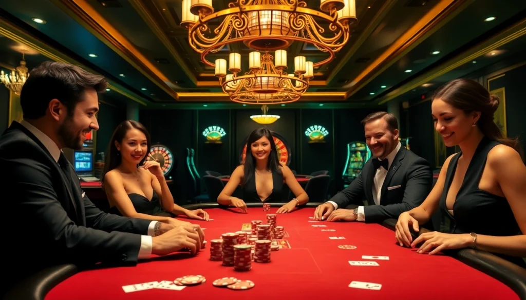 Players engaging in an electrifying poker game at sv 88 casino, showcasing excitement and luxury.