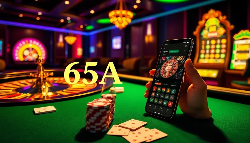 A player engaging with the interactive 65A online casino interface, showcasing vibrant gambling elements.