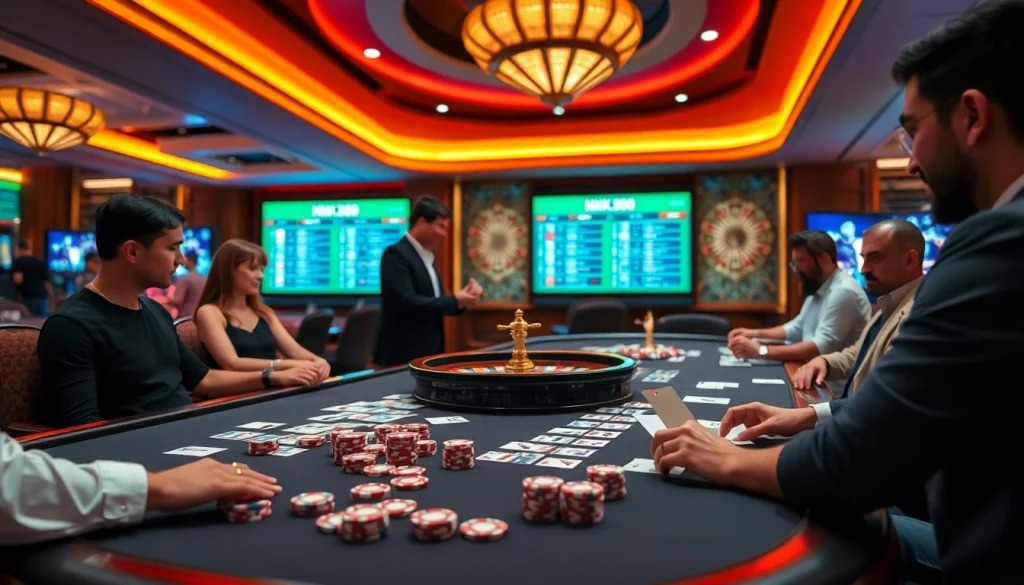 Players engaging at the NK88 casino table, capturing the thrill of gambling.