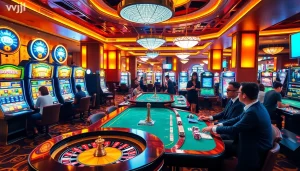 Players enjoying a thrilling casino experience at vvjl, featuring vibrant slot machines and exciting table games.