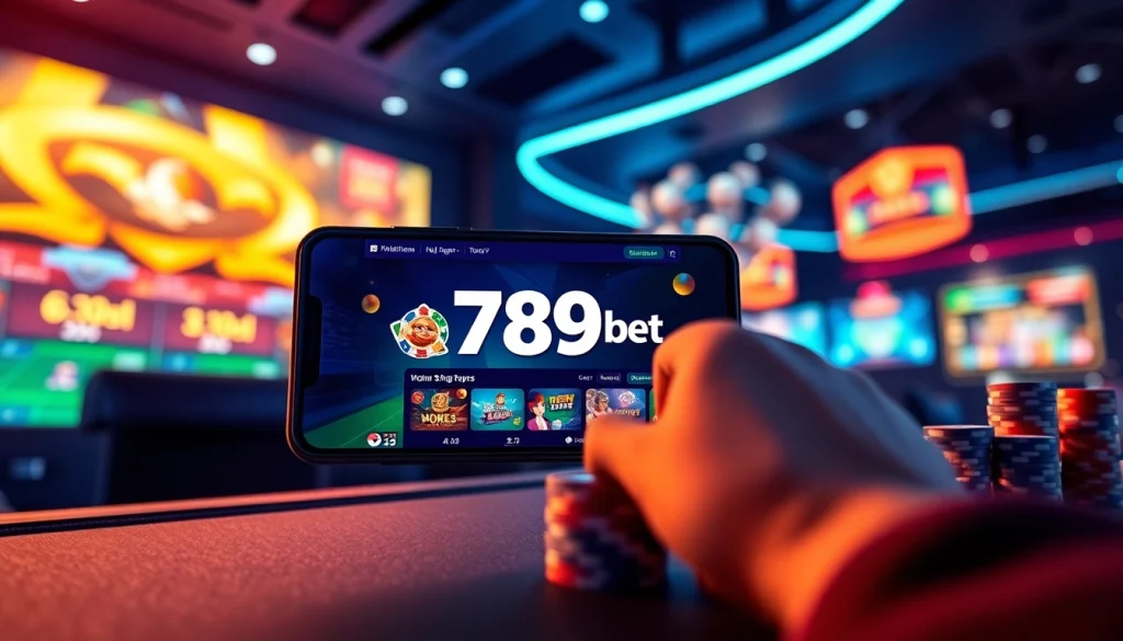 Engaging scene featuring the 789bet app on a mobile device, showcasing a vibrant online gaming environment.