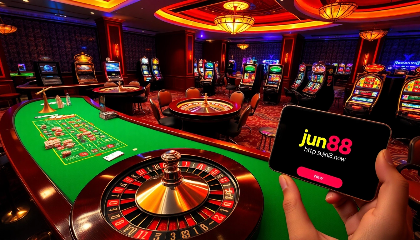 Engage in thrilling gameplay at https://jun88.now/, with vibrant casino tables and exciting gaming elements.