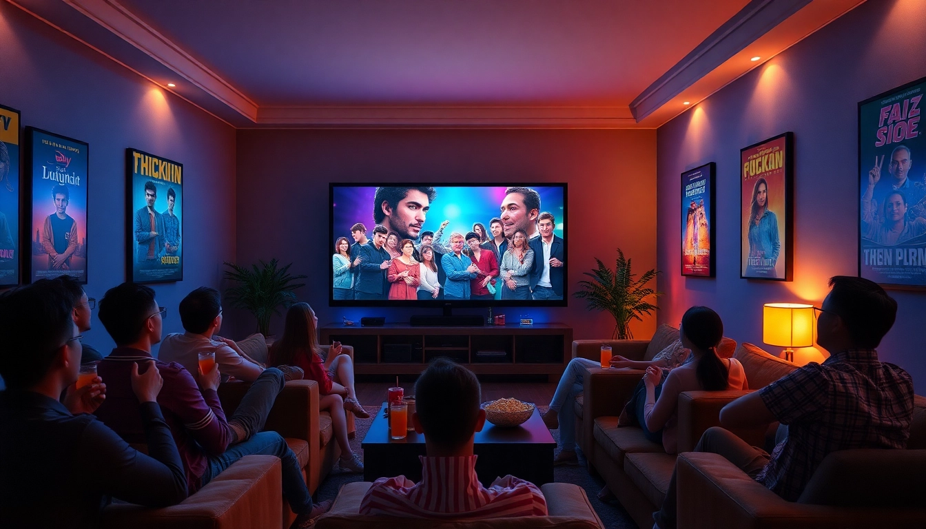 Nắng Cực TV movie party scene with engaged viewers and vibrant atmosphere.