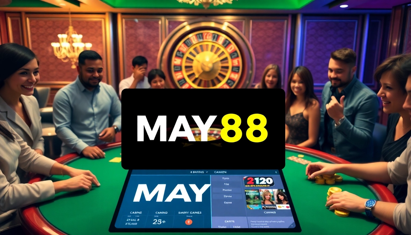 Exciting poker table action at may88 casino with players immersed in a thrilling atmosphere.