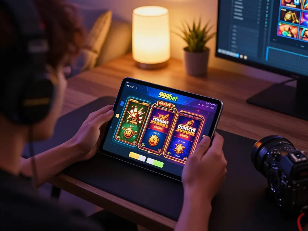 Player engaged in online gaming on 999bet app with stylish setup